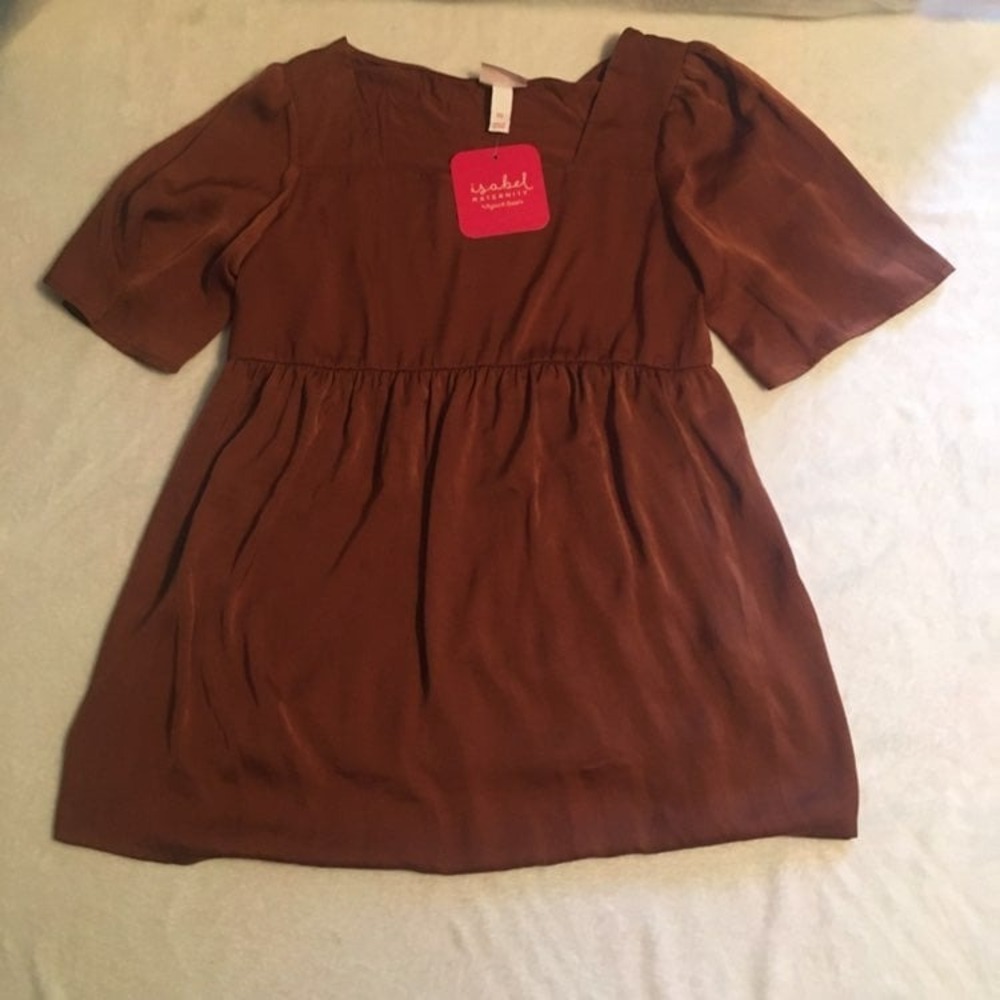 Isabel Maternity Top Women XS Brown NEW Babydoll Square Neck Short Sleeve Blouse